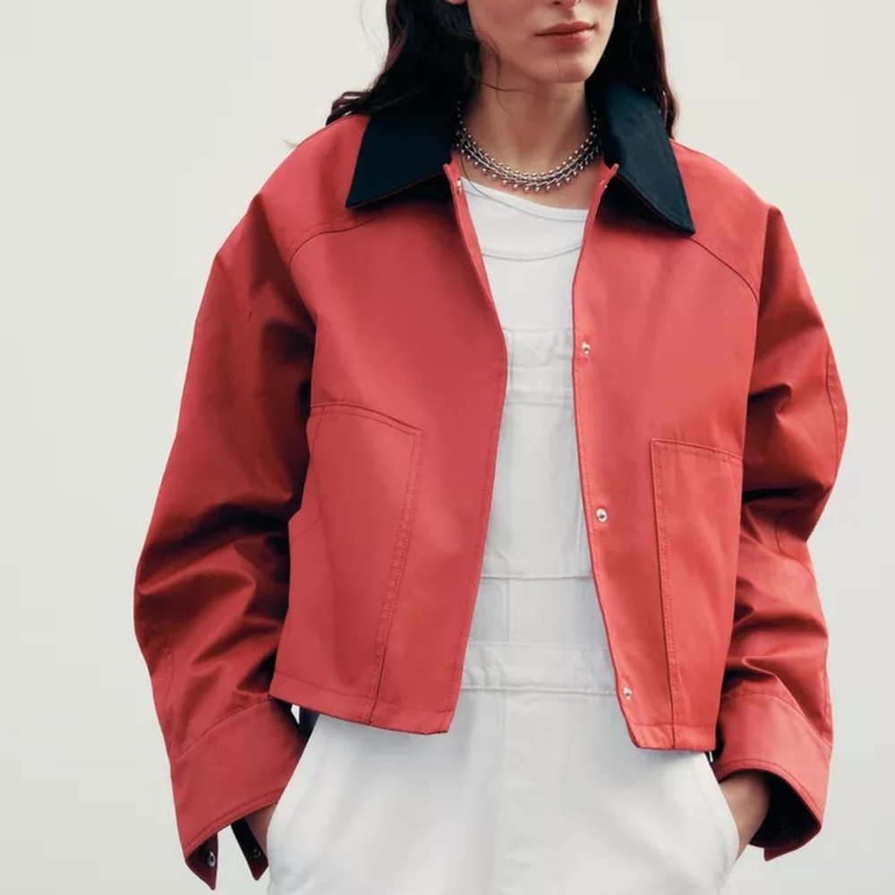 Zara Waxed Jacket with Contrasting Collar